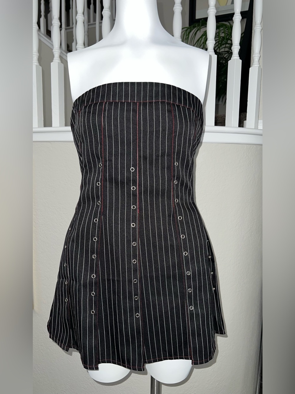NWOT! Black Pinstripe Strapless Mini Dress